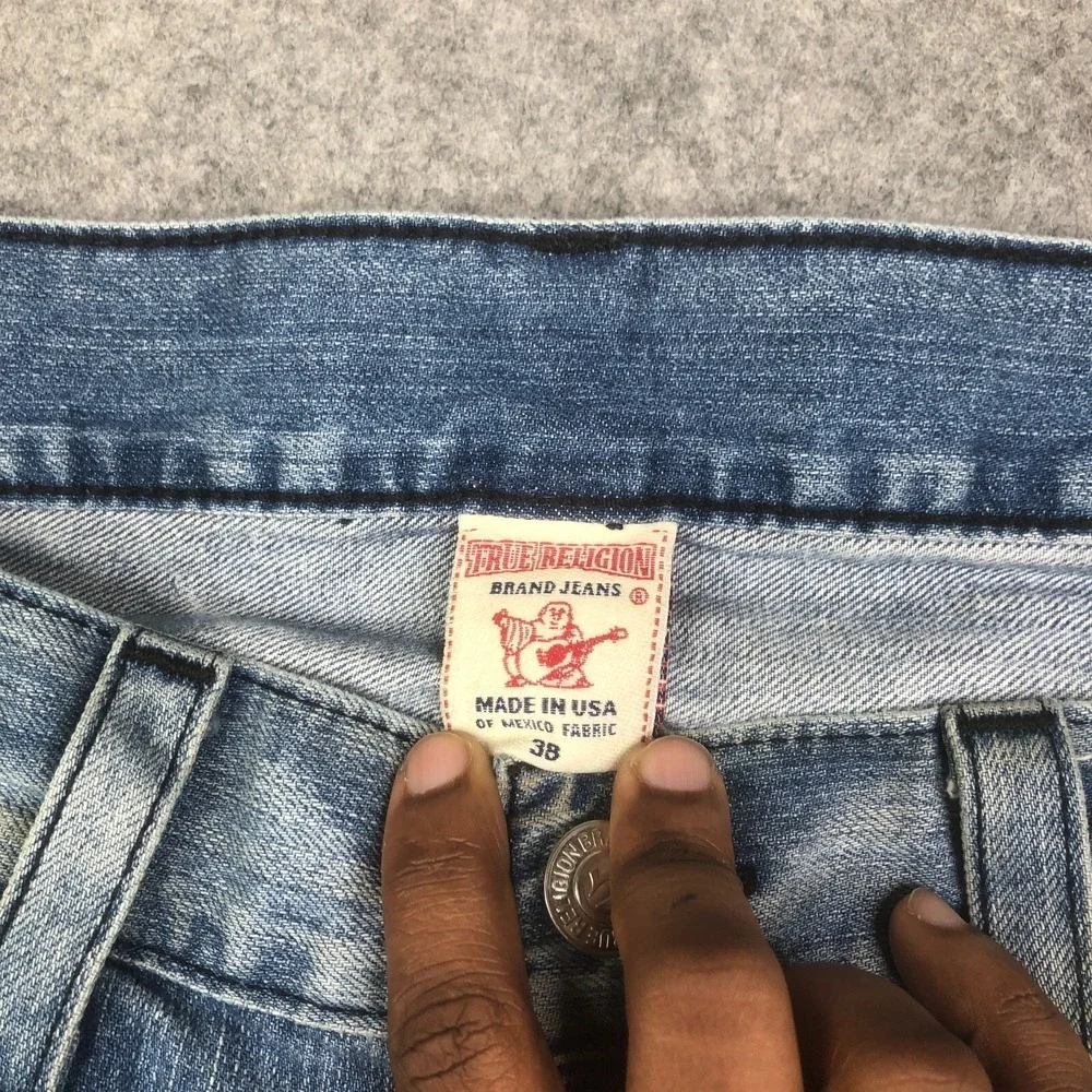 True Religion Jeans Ricky Straight Size 38 Blue Flap Pockets Y2K